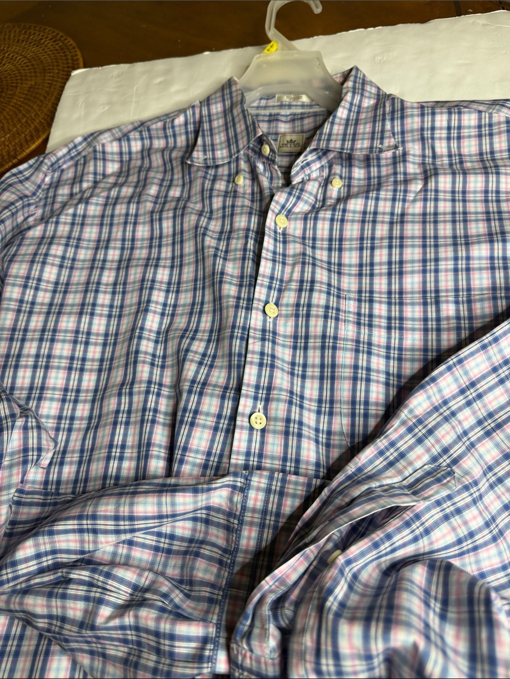 Peter Millar Blue and Pink Plaid Button-Down Shirt